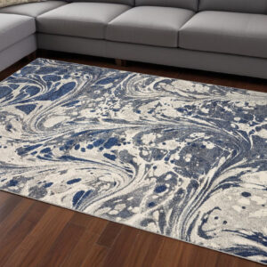 7' X 9' Ivory Blue And Gray Abstract Area Rug