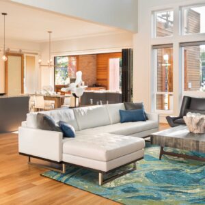 5' X 7' Teal And Beige Abstract Area Rug