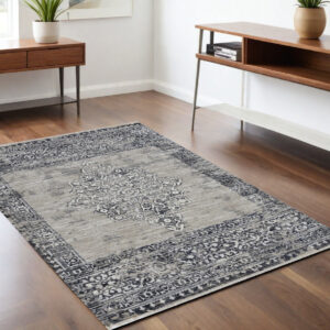 4' X 6' Charcoal and Gray Medallion Area Rug