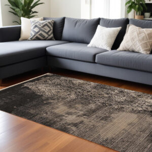 9' X 12' Taupe and Black Abstract Area Rug