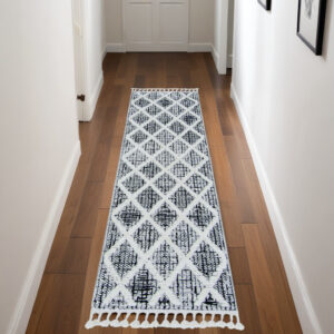 8' Charcoal Geometric Runner Rug