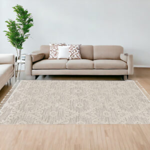 9' X 13' Beige and Ivory Geometric Area Rug