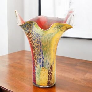 17" Red and Yellow Glass Abstract Novelty Table Vase