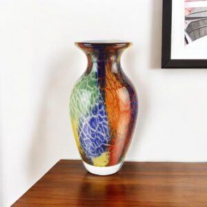 11" Blue Green And Orange Urn Murano Glass Table Vase