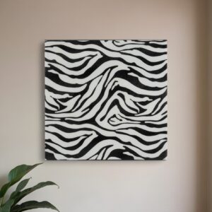 12" Black And White Zebra Iron And Resin Square Hanging Wall Tile