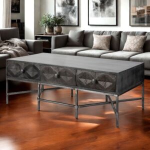 24" Brown Wood Coffee Table With Three Drawers
