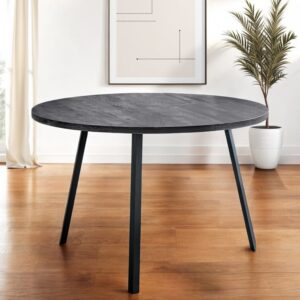 47" Gray And Black Rounded Metal Three Leg Base Dining Table