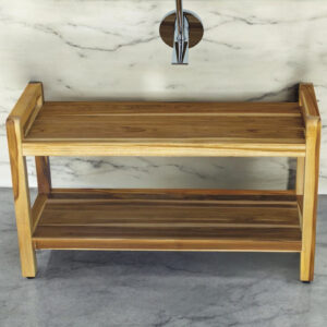 35" Natural Teak Rectangular Shower Bench With Shelf