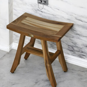 18" Teak Rectangular Shower Outdoor Bench With Shelf In Natural Finish