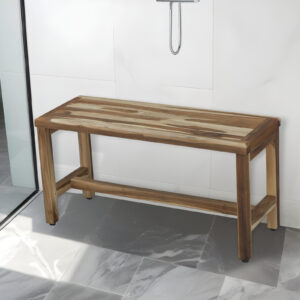 34" Natural Teak Rectangular Shower Bench With Shelf