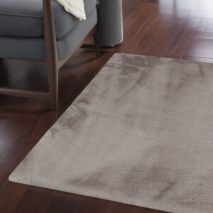Luxe Faux Rabbit Fur Rectangular Rug 3' X 5'   - Grey