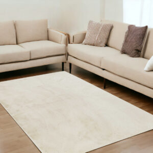 Luxe Faux Rabbit Fur Rectangular Rug 5' X 8'   - Ivory