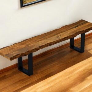 68" Brown and Black Live Edge Solid Wood Dining Bench