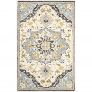 4' X 6' Blue And Ivory Bohemian Area Rug