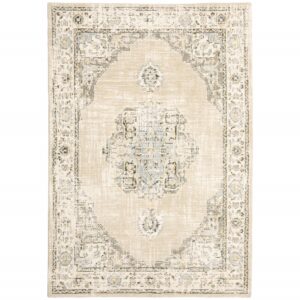 2' X 3' Beige and Ivory Power Loom Area Rug