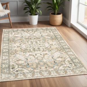 4' X 6' Beige And Ivory Medallion Area Rug