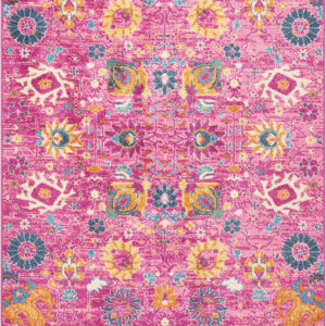 5' X 7' Fuchsia And Orange Floral Distressed Area Rug