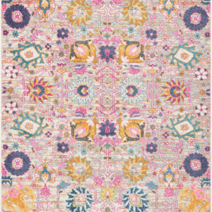4' X 6' Silver Gray And Pink Floral Distressed Area Rug