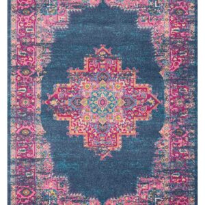 8' X 10' Blue And Pink Medallion Distressed Area Rug