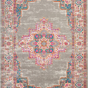 7' X 10' Gray And Gold Medallion Distressed Area Rug