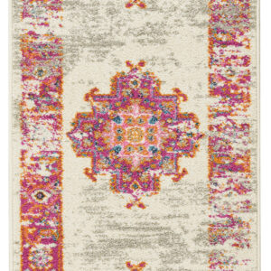 6' Ivory And Fuchsia Oriental Distressed Runner Rug