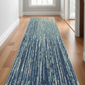 10' Blue And Ivory Abstract Runner Rug