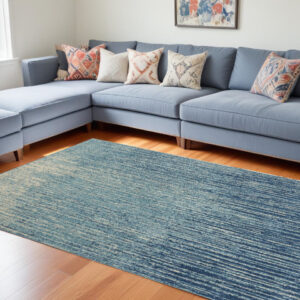 8' X 10' Blue And Ivory Abstract Area Rug