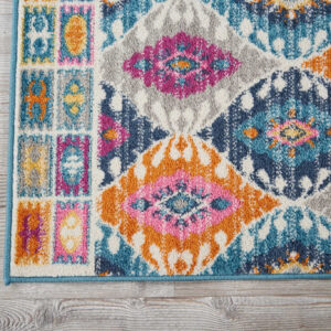 8' Ivory And Blue Ogee Distressed Runner Rug