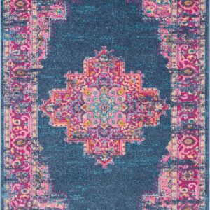 4' X 6' Blue And Pink Medallion Distressed Area Rug