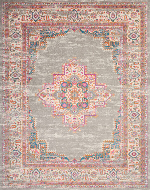 8' X 10' Gray And Gold Medallion Distressed Area Rug