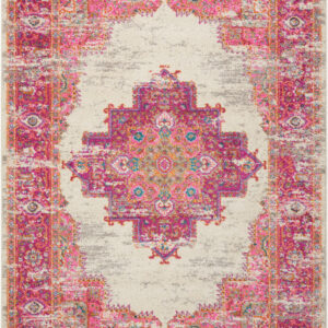 4' X 6' Ivory And Fuchsia Oriental Distressed Area Rug