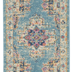 6' Blue And Ivory Southwestern Distressed Runner Rug