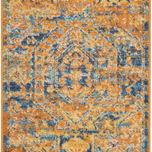 2' X 3' Teal And Gold Medallion Distressed Area Rug