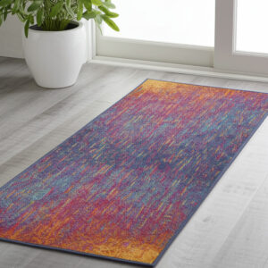 6' Blue And Orange Abstract Runner Rug