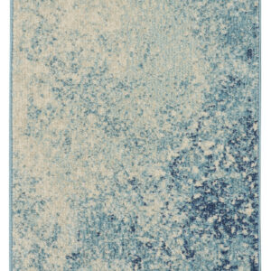 6' Blue And Ivory Abstract Runner Rug