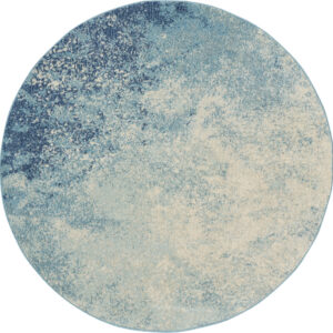 4' Blue And Ivory Abstract Round Rug