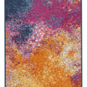 8' Blue And Orange Abstract Runner Rug