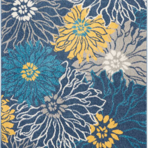 4' X 6' Blue And Gold Floral Area Rug