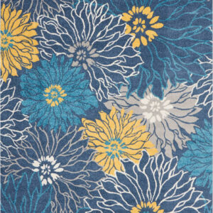 7' X 10' Blue And Gold Floral Area Rug