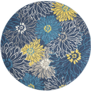 8' Blue And Gold Floral Round Rug