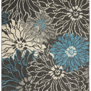 4' X 6' Blue And Gray Floral Area Rug