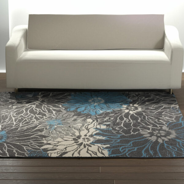 5' X 7' Blue And Gray Floral Area Rug