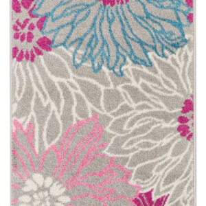6' Gray And Pink Floral Runner Rug
