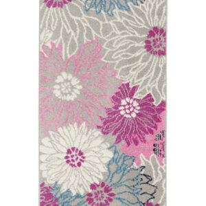 10' Gray And Pink Floral Runner Rug