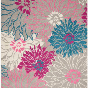 5' X 7' Gray And Pink Floral Area Rug