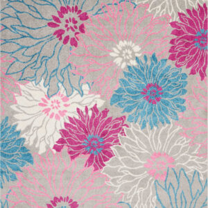 7' X 10' Gray And Pink Floral Area Rug