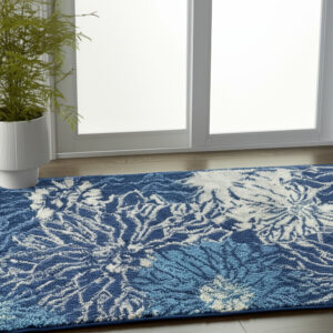 6' Blue And Ivory Floral Runner Rug