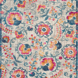 7' X 10' Ivory And Blue Floral Area Rug