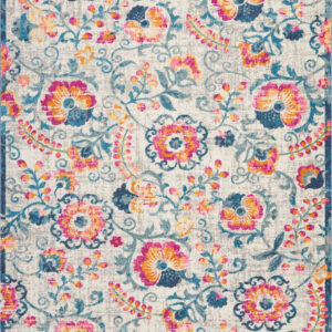 8' X 10' Ivory And Blue Floral Area Rug
