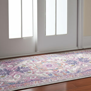 6' Light Gray And Pink Medallion Runner Rug